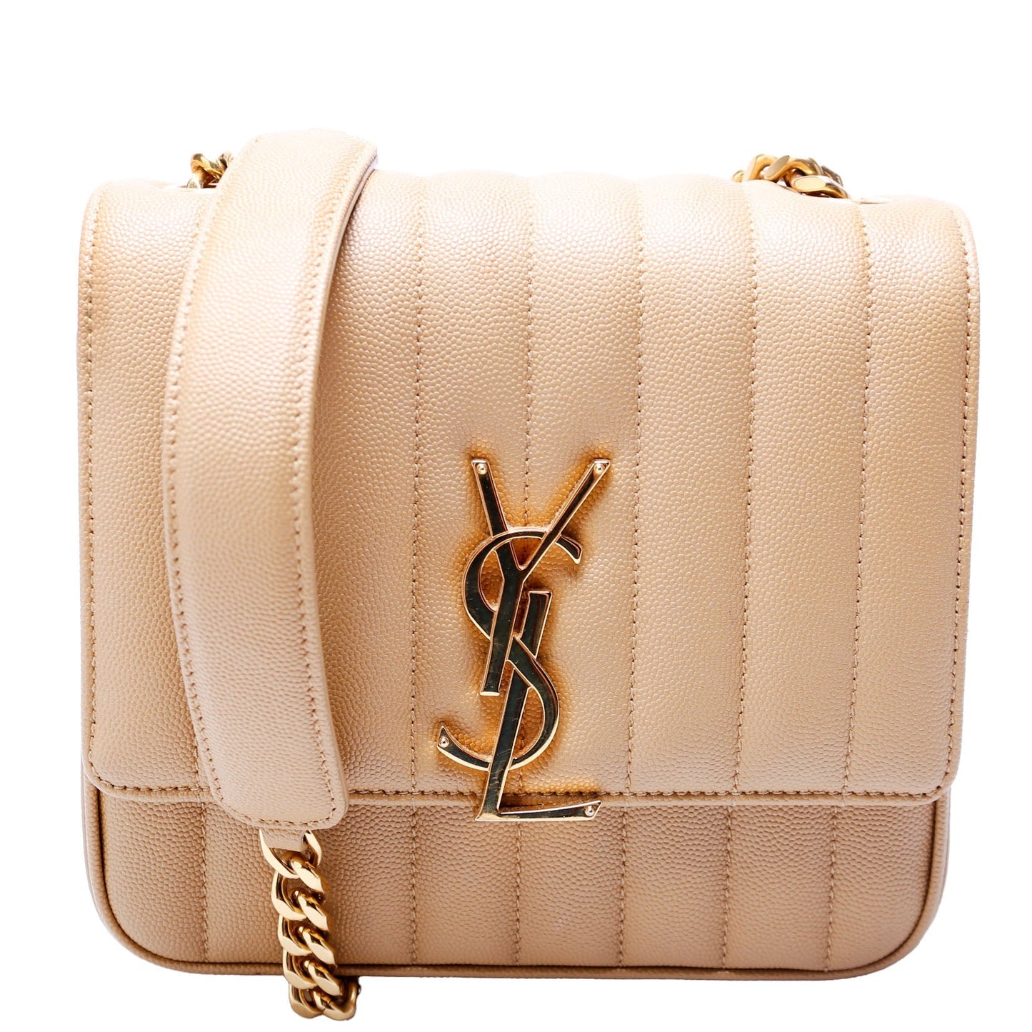YSL Saint Laurent Saint Laurent Vicky Grain De Poudre Camel Medium Chain Travel Bag