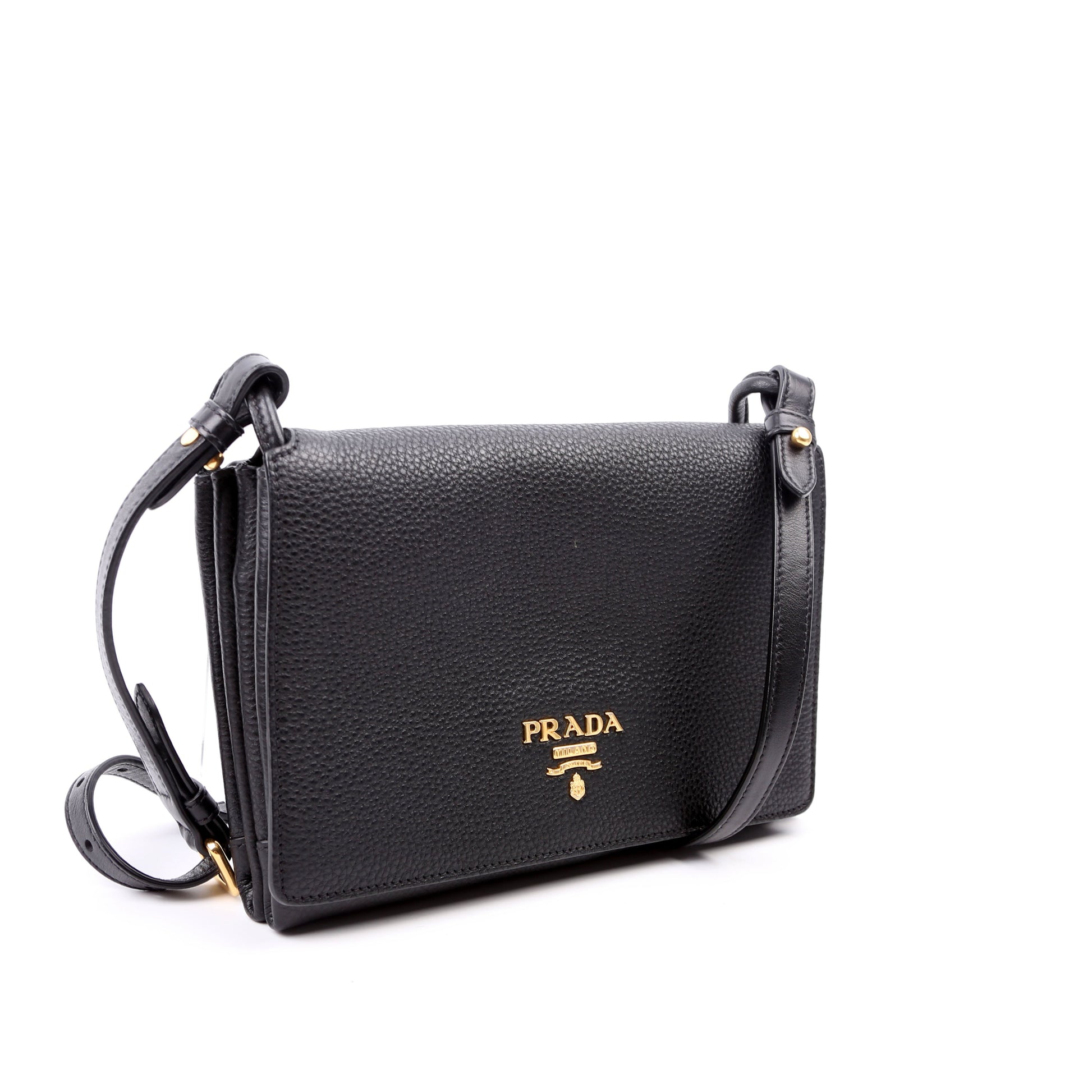 Prada Vitello Daino Zip Crossbody Bag Leather Black