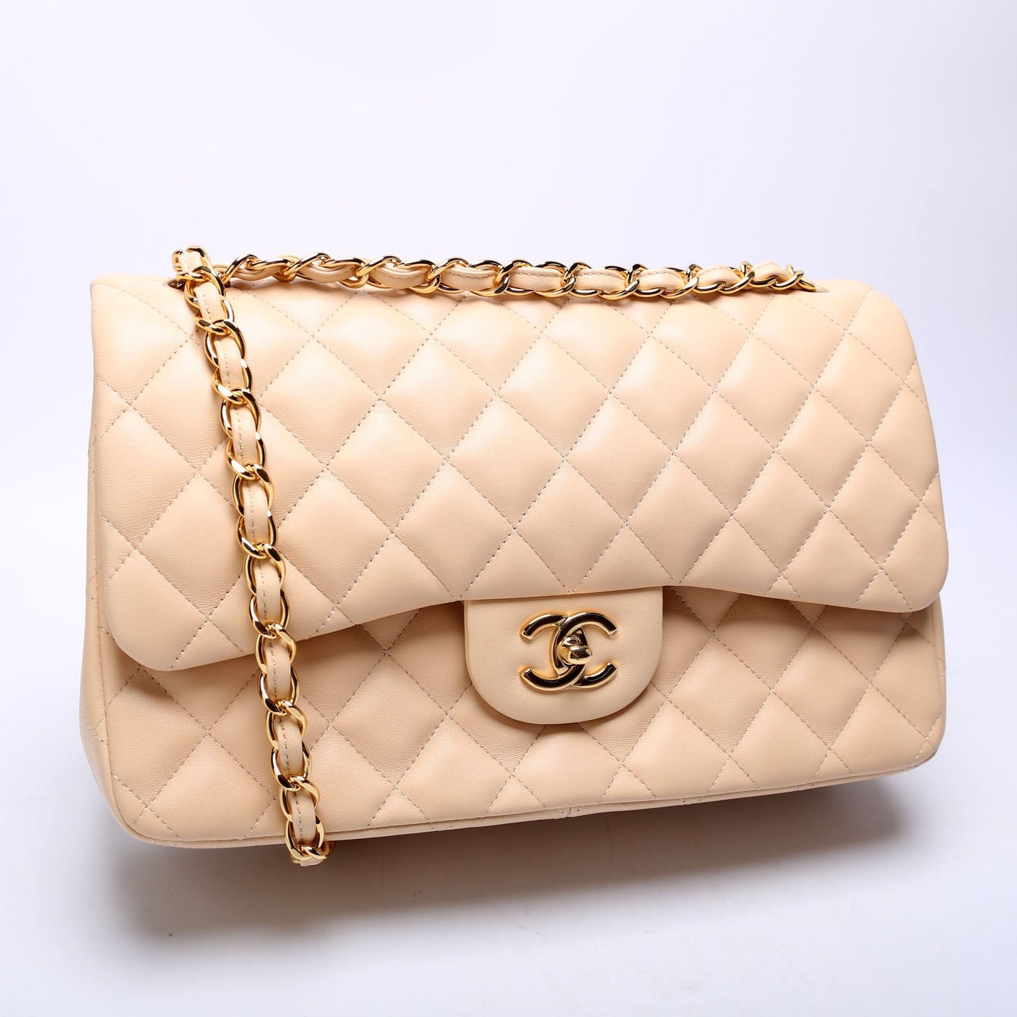 Chanel Classic Flap Jumbo Lambskin 24M Cream Beige Handbag
