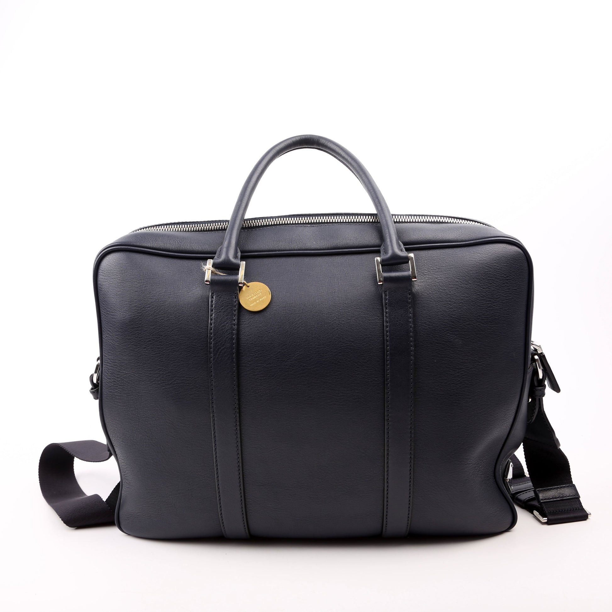 Prada Business Way Bag Leather Blue Travel Bag