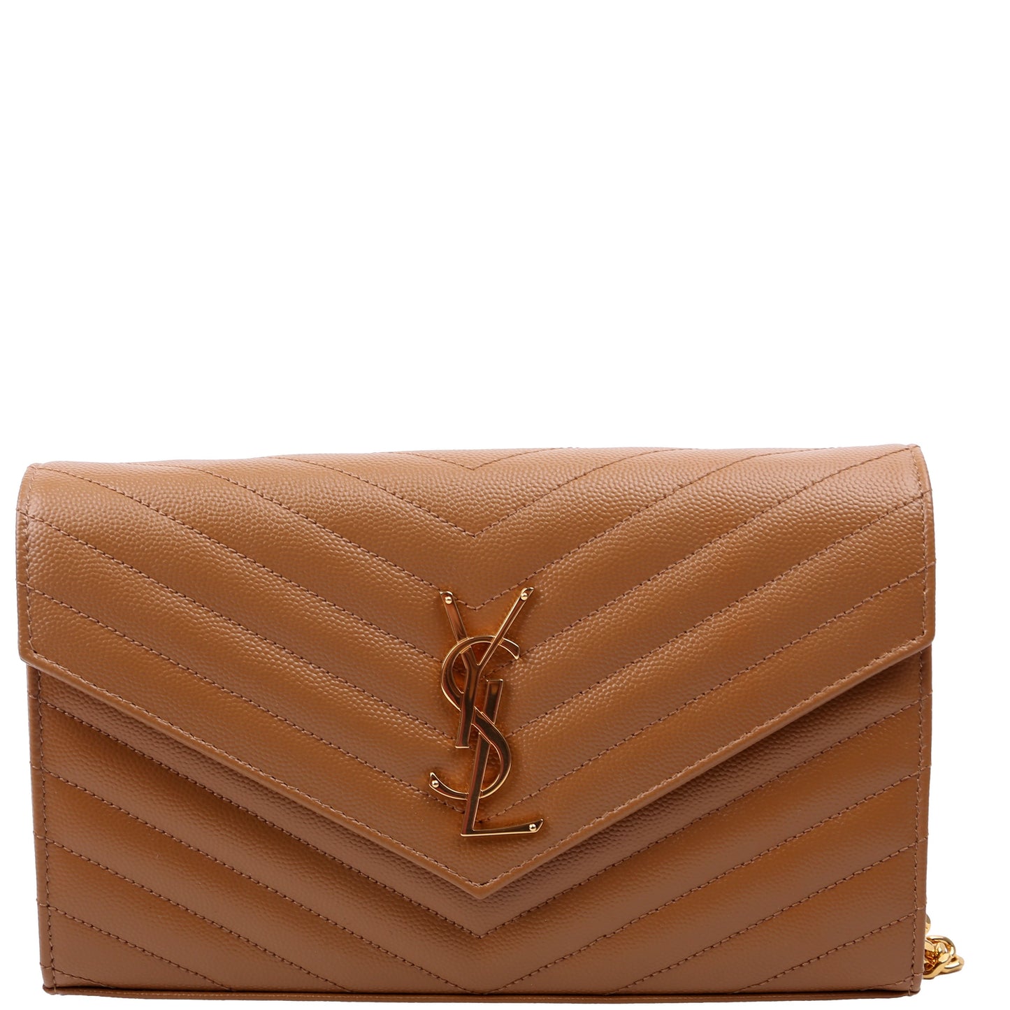 YSL Saint Laurent Saint Laurent Grain De Poudre Wallet Bag Brown Chain Travel Bag