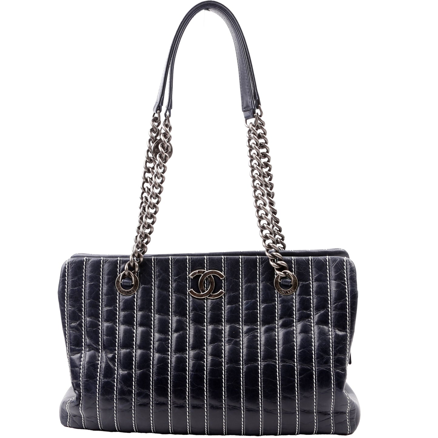 Chanel Vertical Quilt 20M Navy Tote Bag