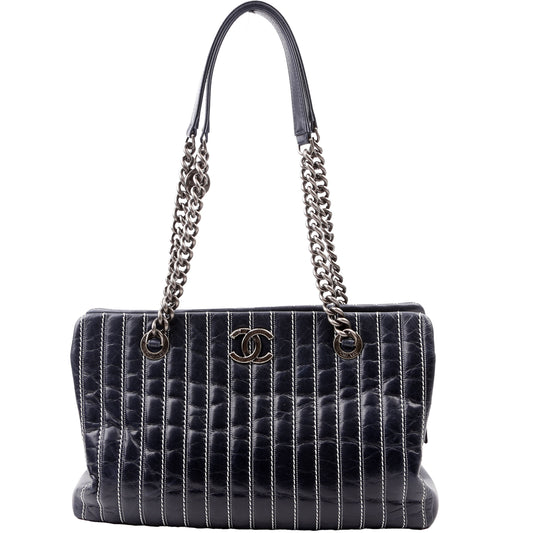 Chanel Vertical Quilt 20M Navy Tote Bag