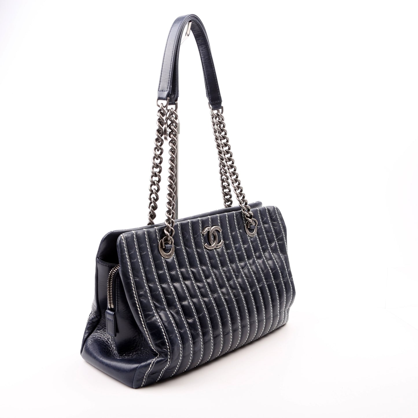 Chanel Vertical Quilt 20M Navy Tote Bag