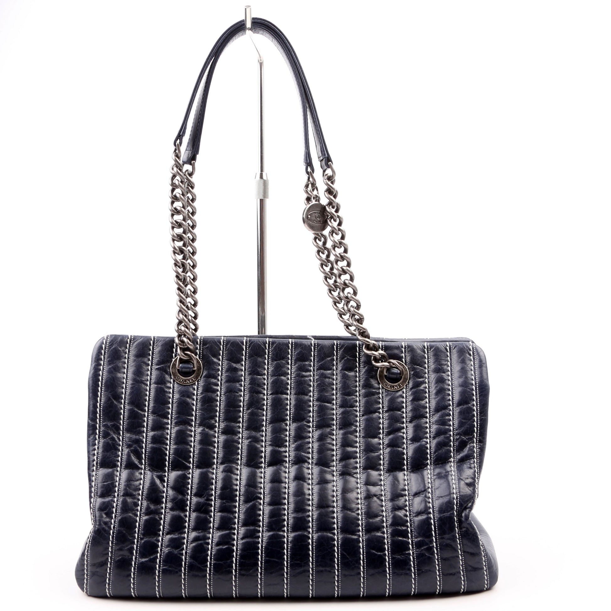 Chanel Vertical Quilt 20M Navy Tote Bag