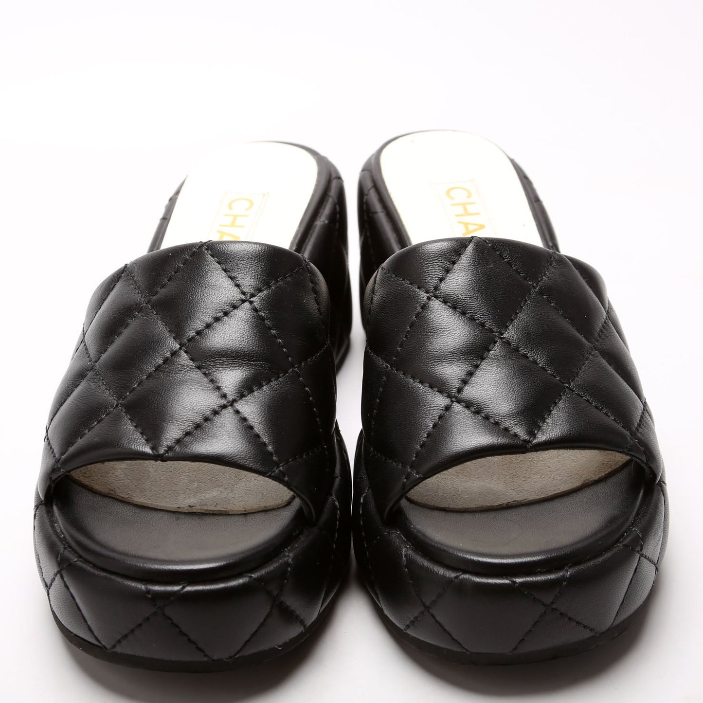 Chanel Camelia Quilted Lambskin Platform Mules Size 37 Black