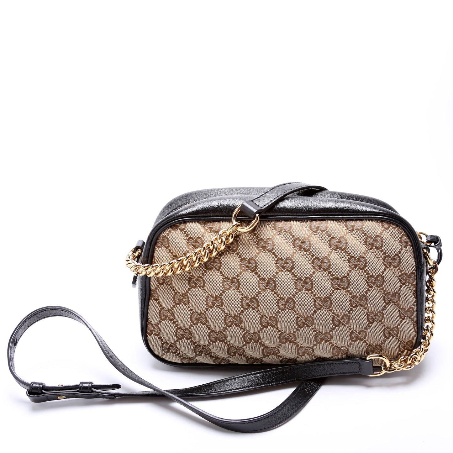 Gucci Marmont GG Camera Canvas Black Tan Small Travel Bag