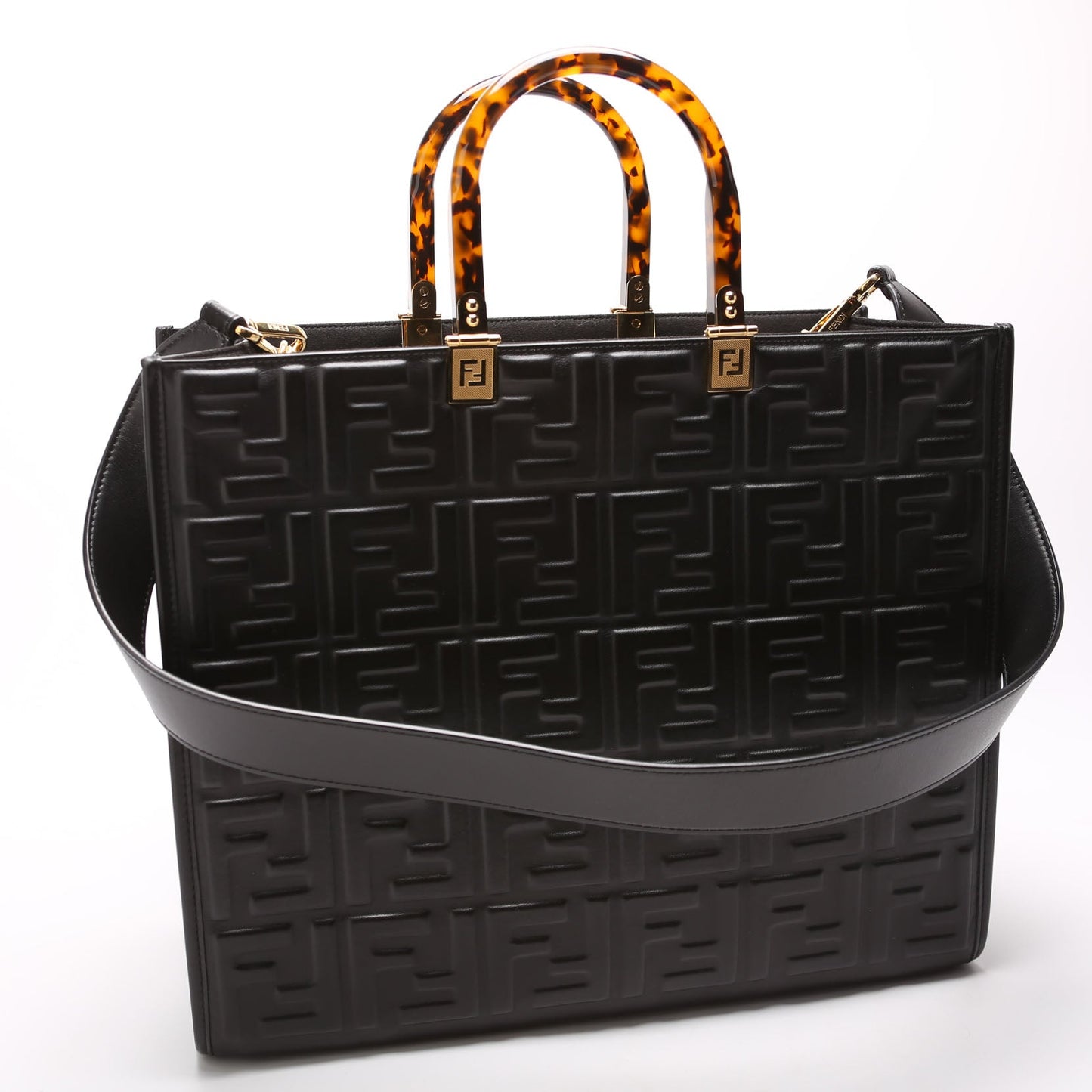 Fendi 8Bh386 Sunshine Shopper Bag Leather Black Medium Travel Bag