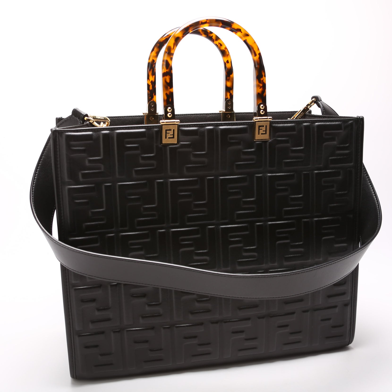 Fendi 8Bh386 Sunshine Shopper Bag Leather Black Medium Travel Bag