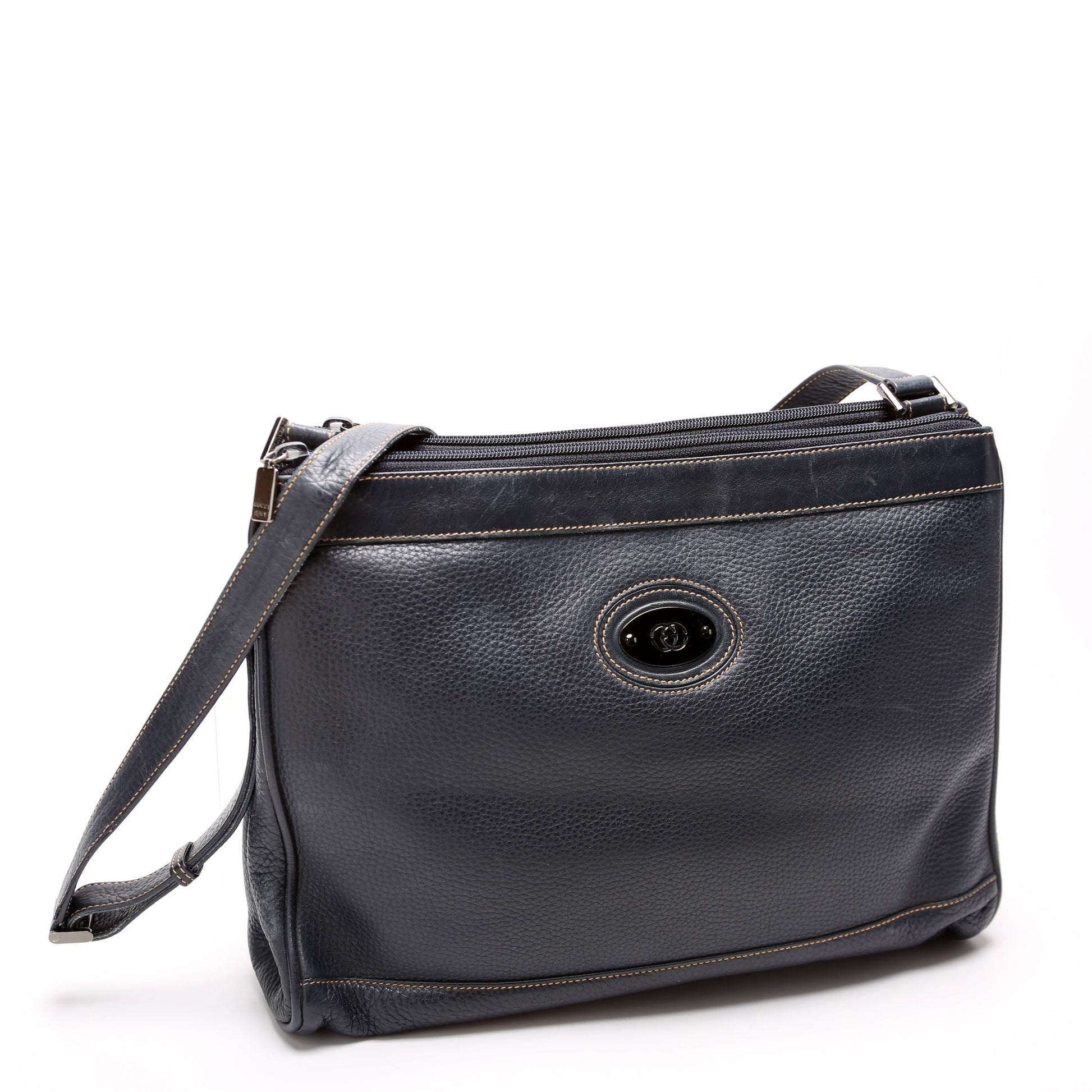 Gucci 001 110 Interlocking G Calfskin Navy Shoulder Bag