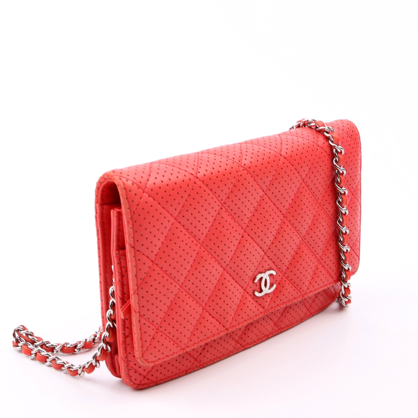 Chanel WOC Perforated 11M Coral Leather Clutch Bag