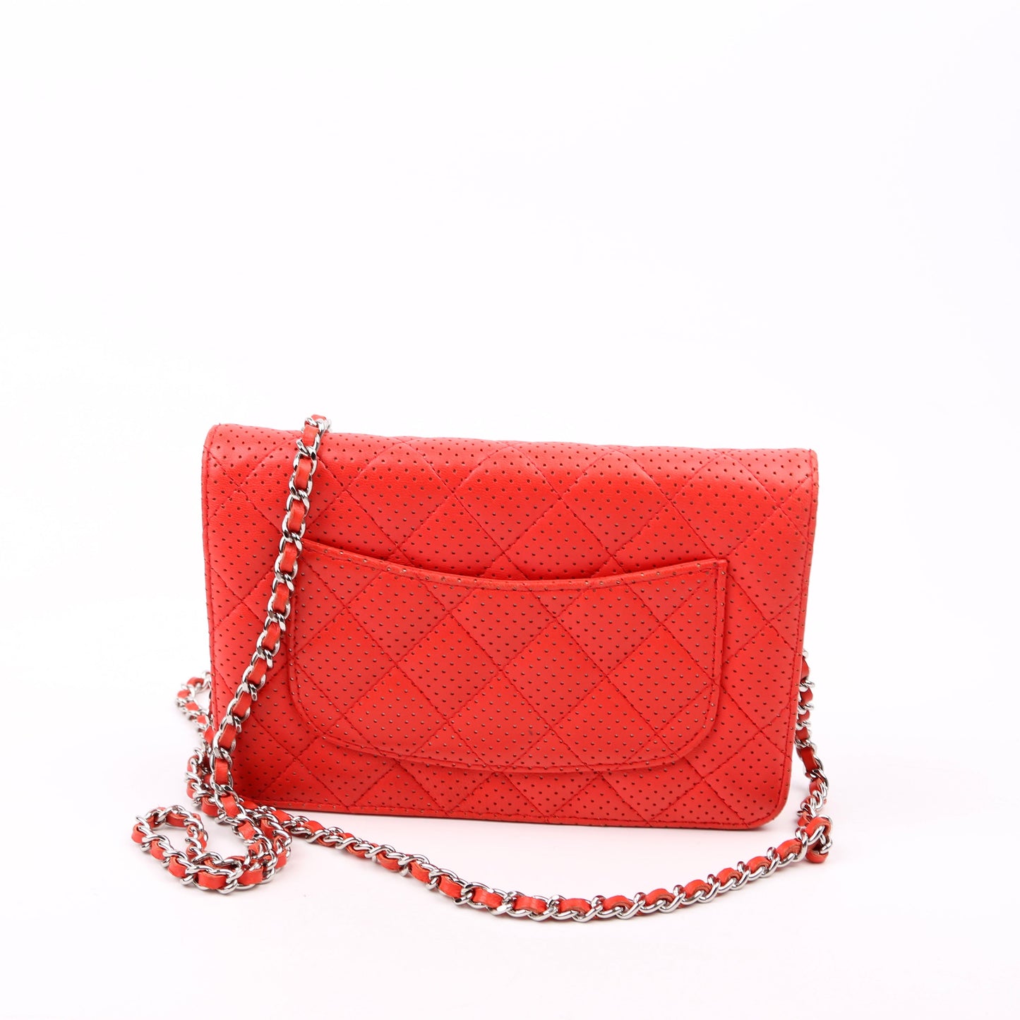 Chanel WOC Perforated 11M Coral Leather Clutch Bag