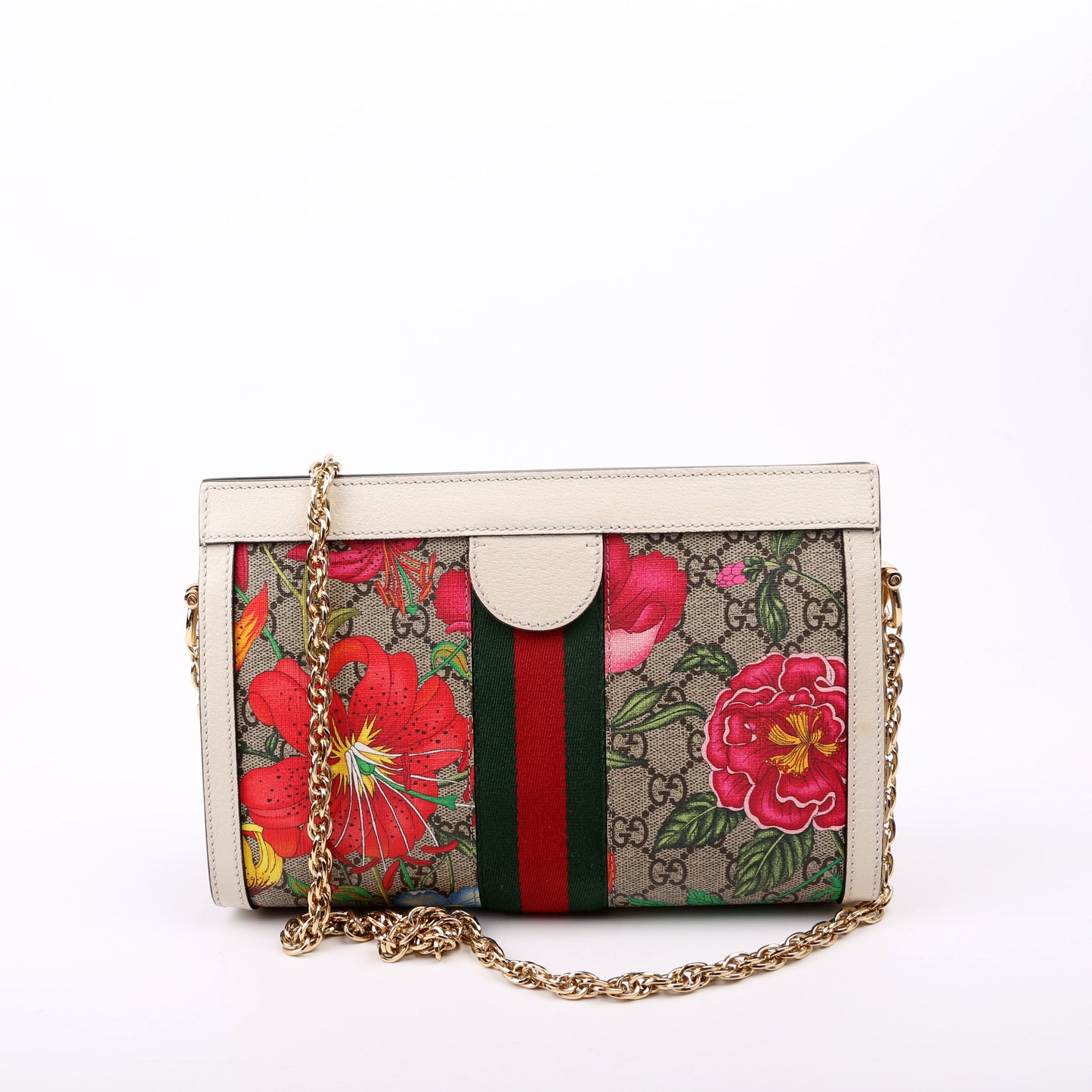 Gucci GG Supreme Flora Ophidia White Small Chain Travel Bag White 4