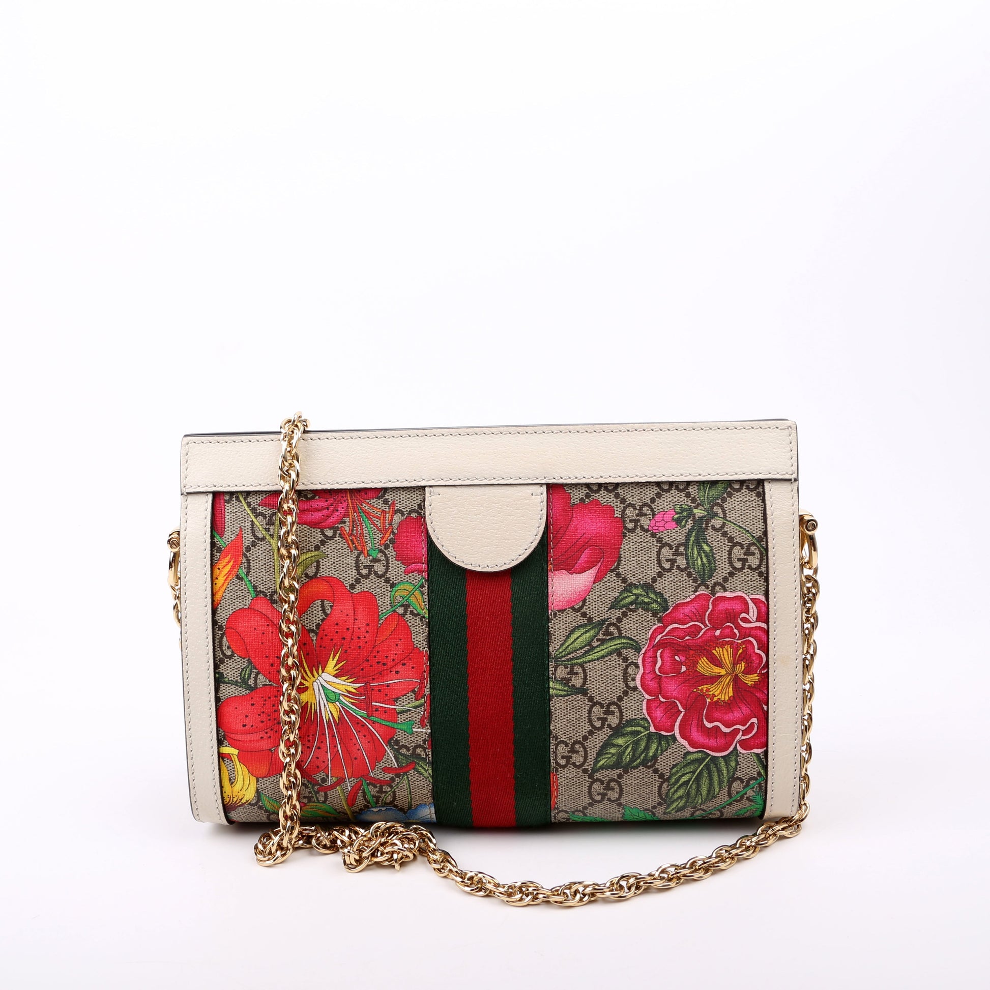 Gucci GG Supreme Flora Ophidia White Small Chain Travel Bag White 4