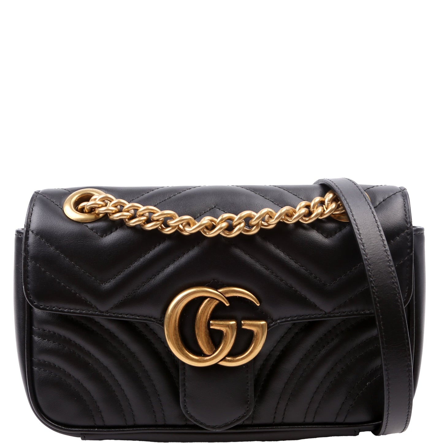 Gucci Marmont Leather Black Mini Flap Shoulder Bag Black 5
