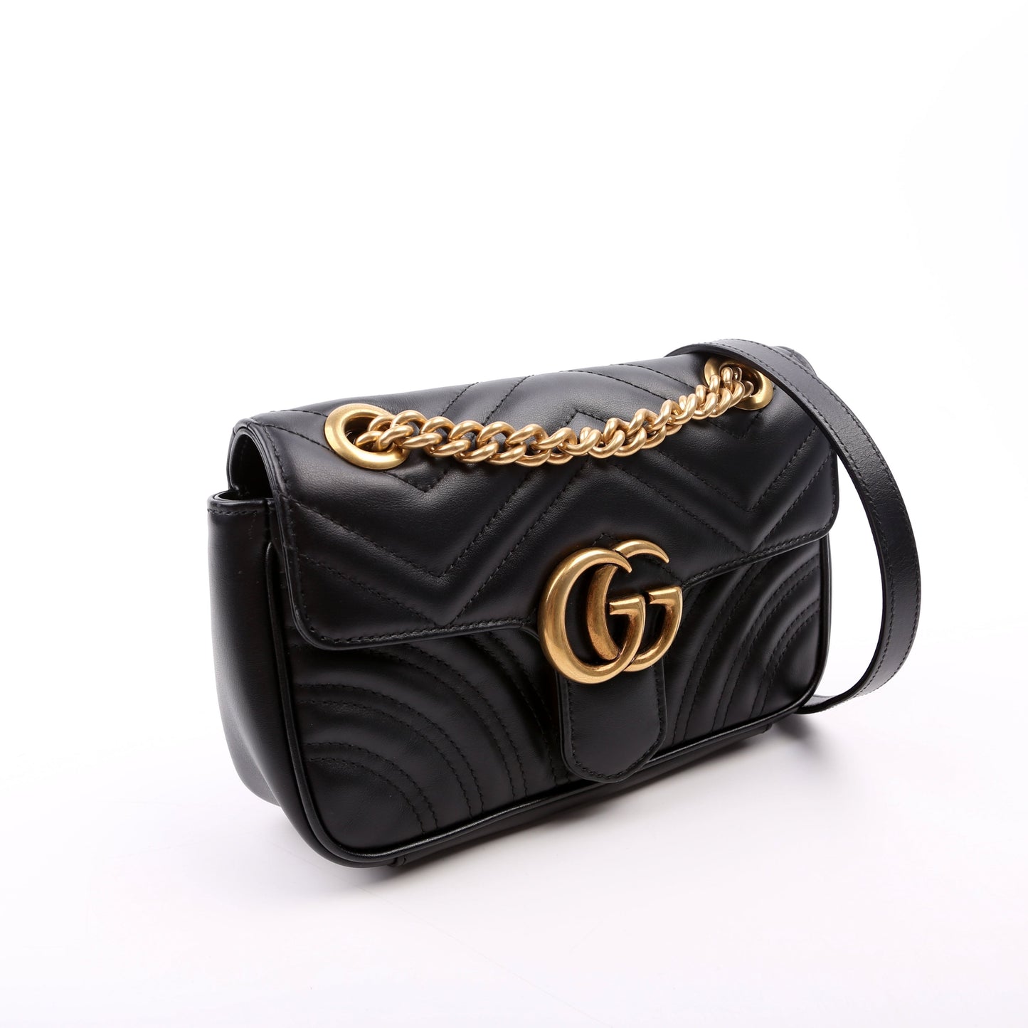 Gucci Marmont Leather Black Mini Flap Shoulder Bag Black 5