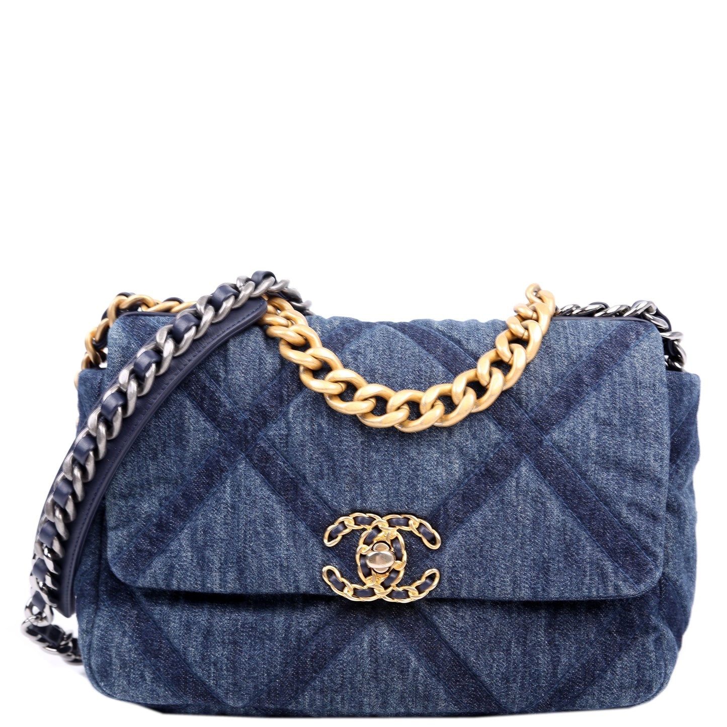 Chanel Quilted Denim 19 Blue Small Handbag
