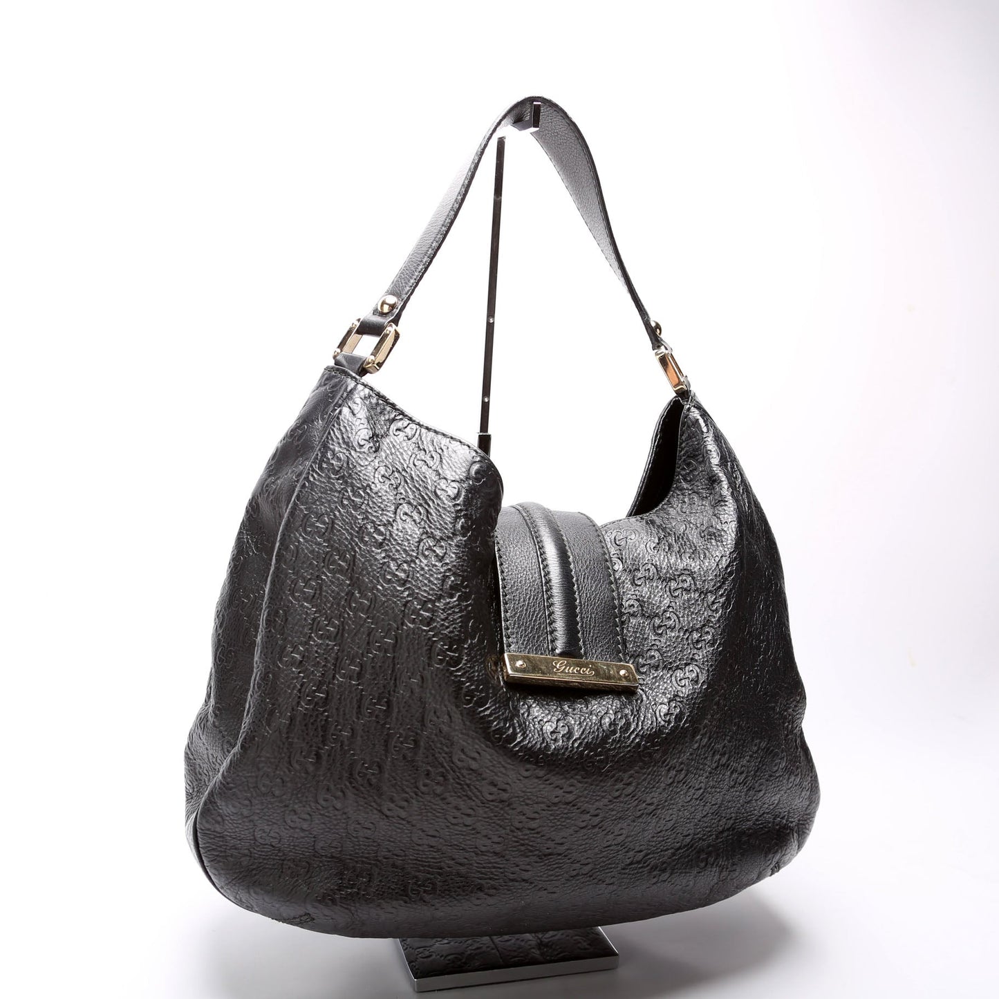 Gucci GG Leather Black Large Shoulder Bag