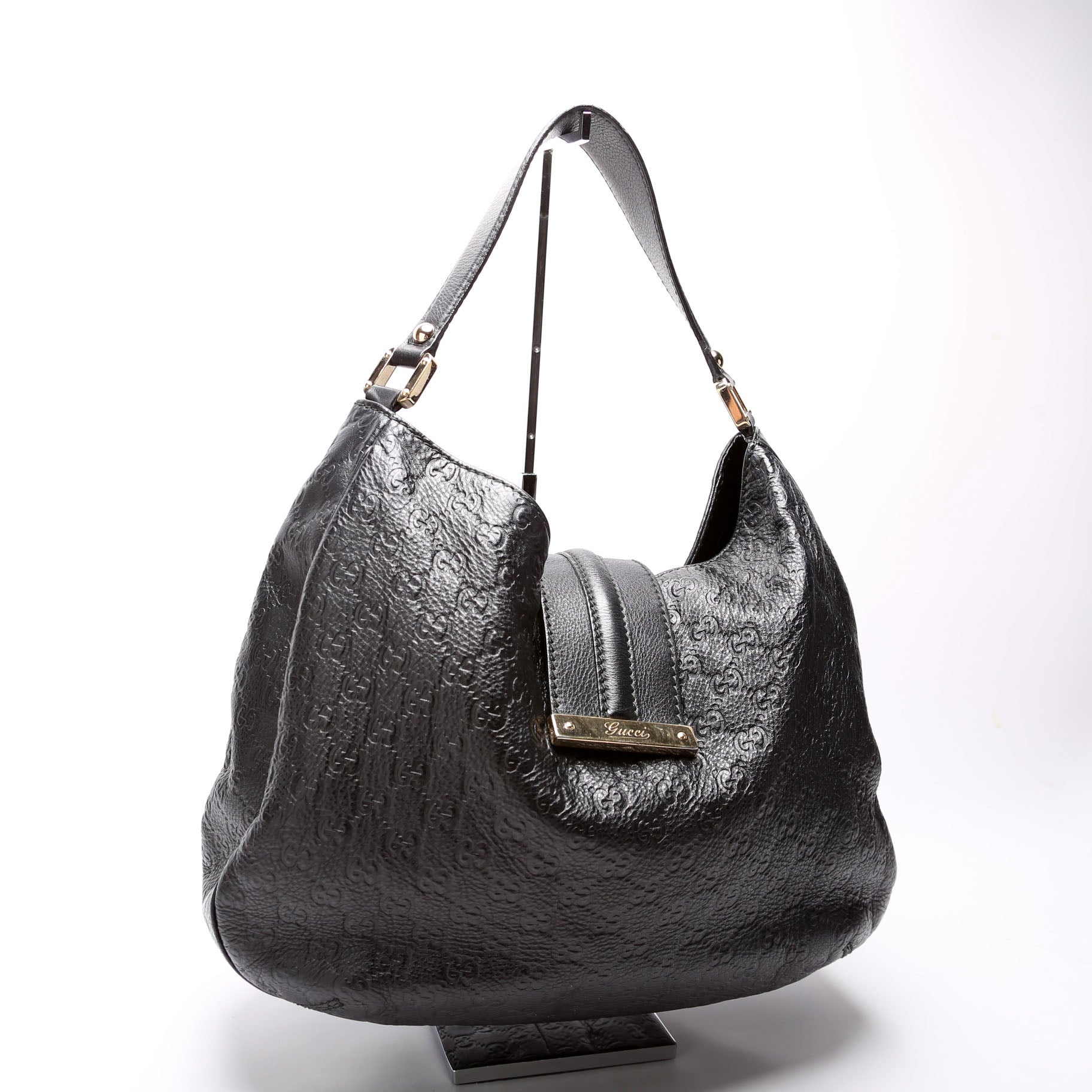 Gucci GG Leather Black Large Shoulder Bag