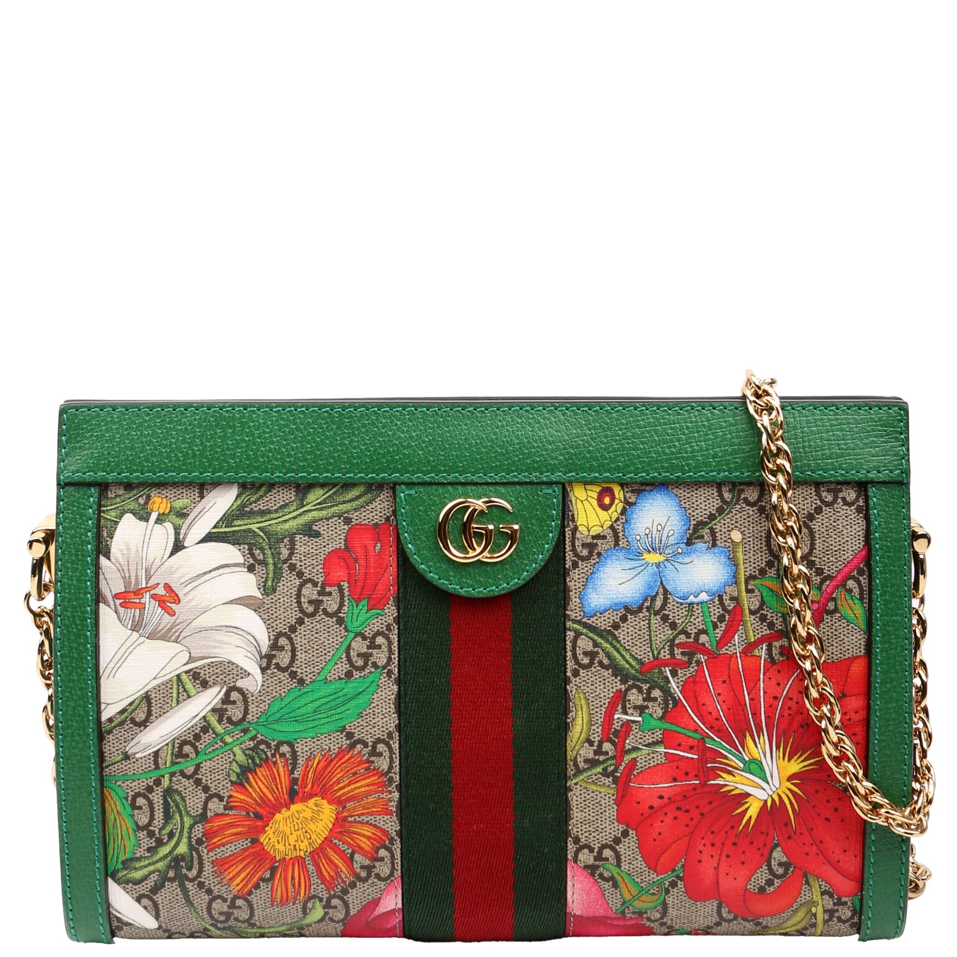 Gucci GG Supreme Flora Ophidia Green Small Chain Travel Bag