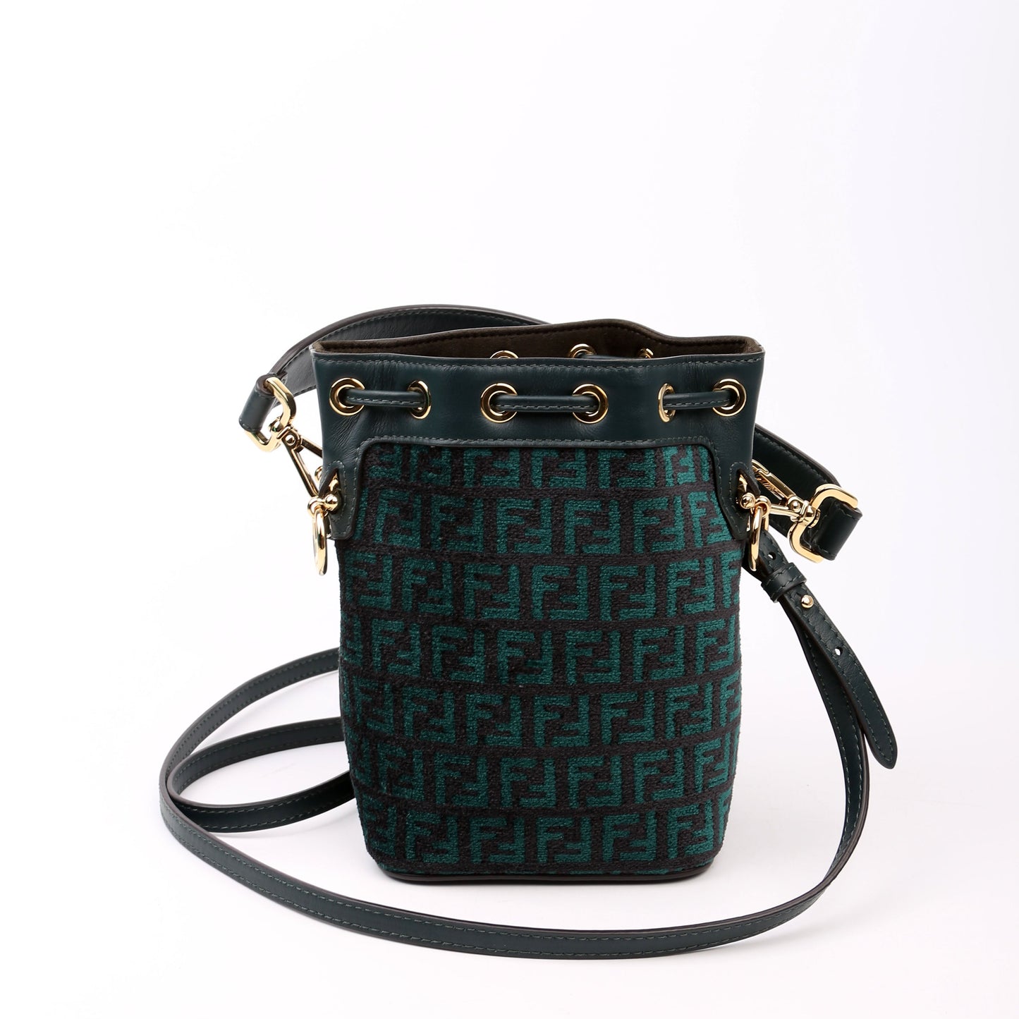 Fendi 8Bs010 Mon Tresor Ff Bag Leather Canvas Green Bucket Bag