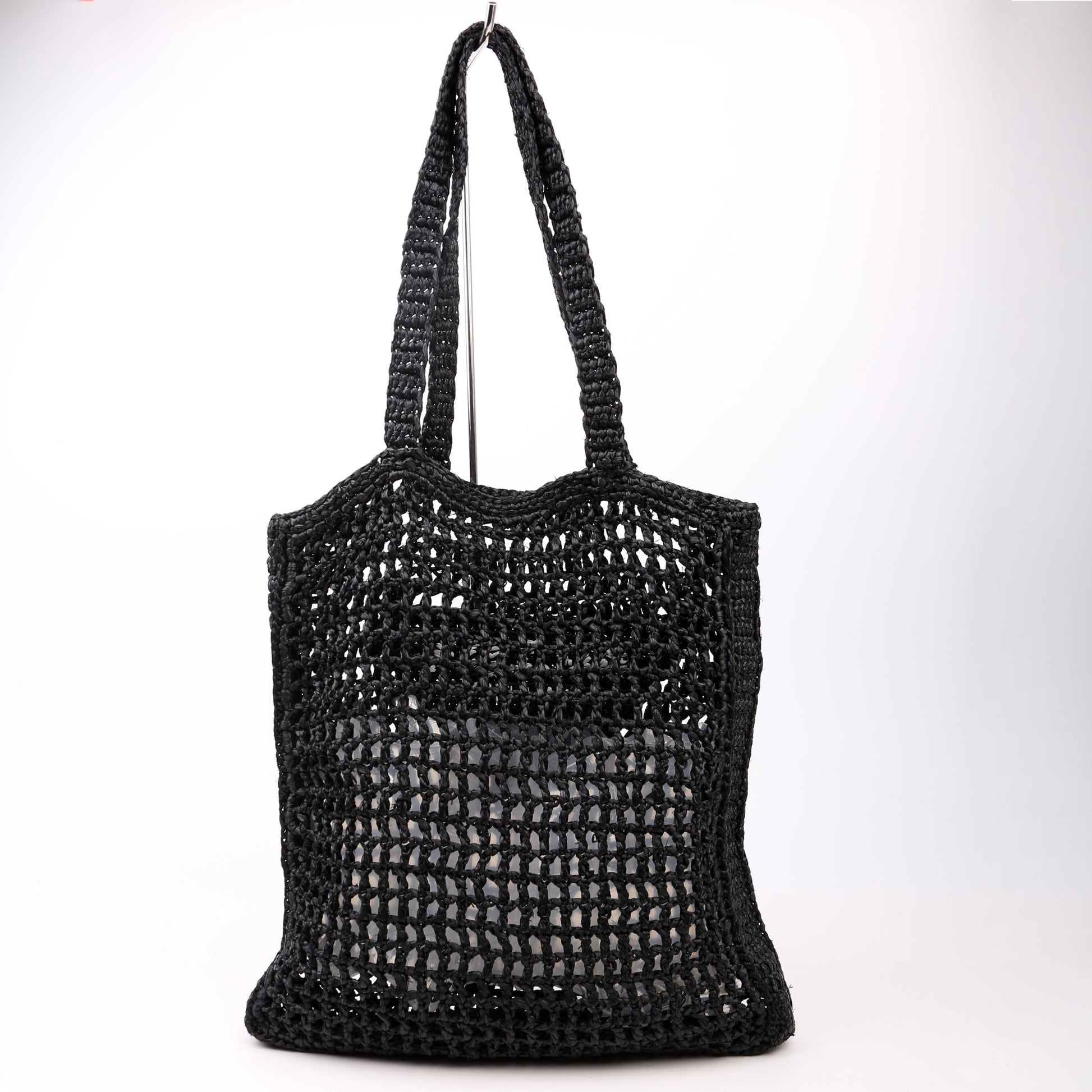 Prada Crochet Tote Bag Raffia Black