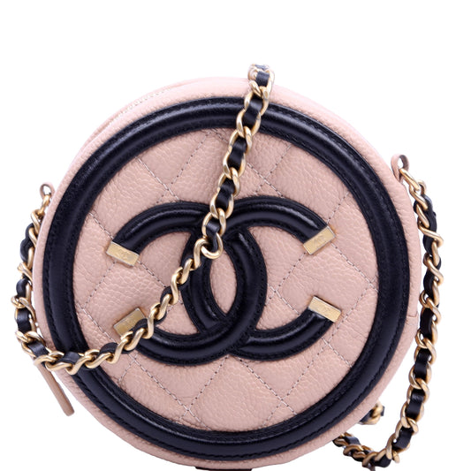 Chanel Filigree Round Caviar 26M Nude Black Crossbody Bag