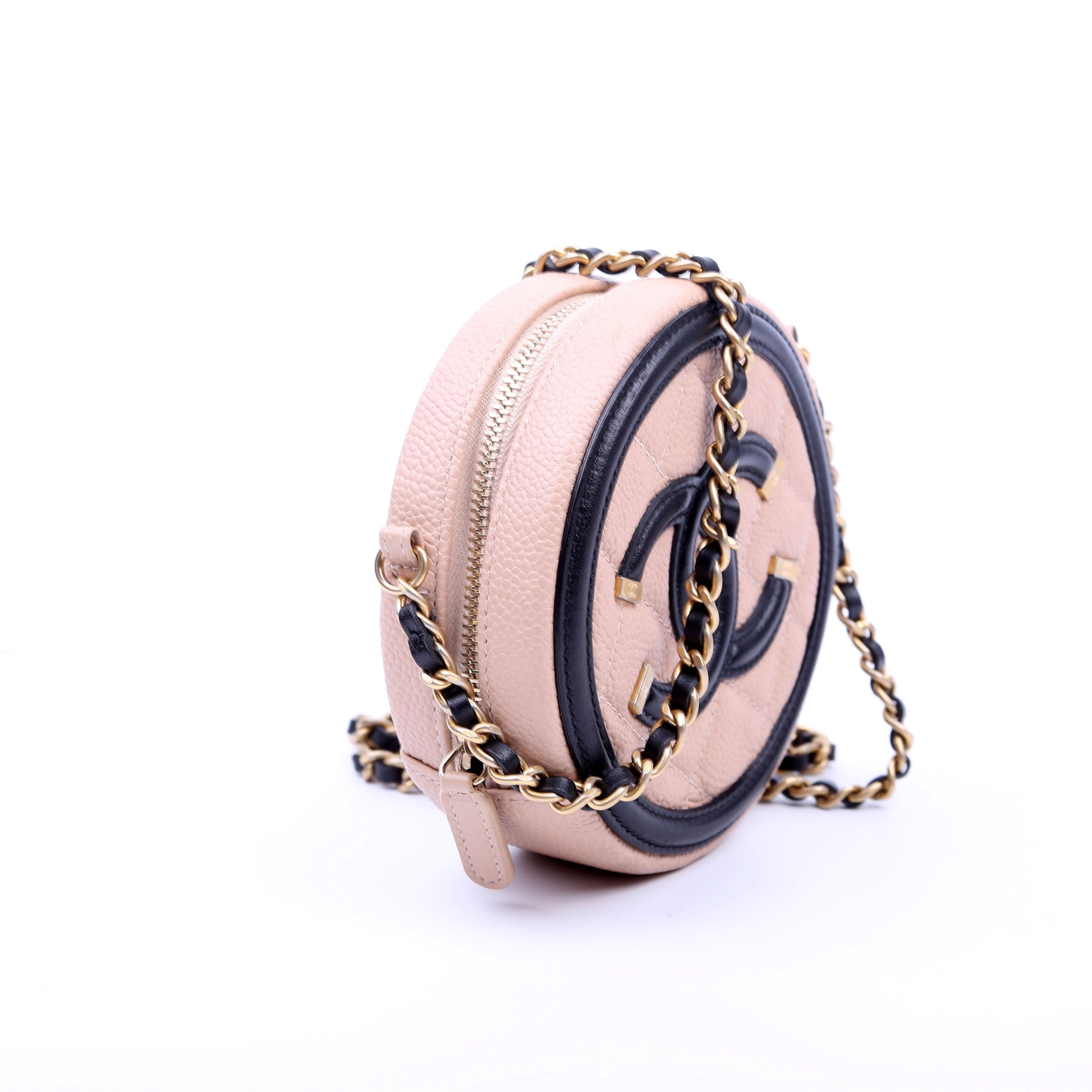 Chanel Filigree Round Caviar 26M Nude Black Crossbody Bag
