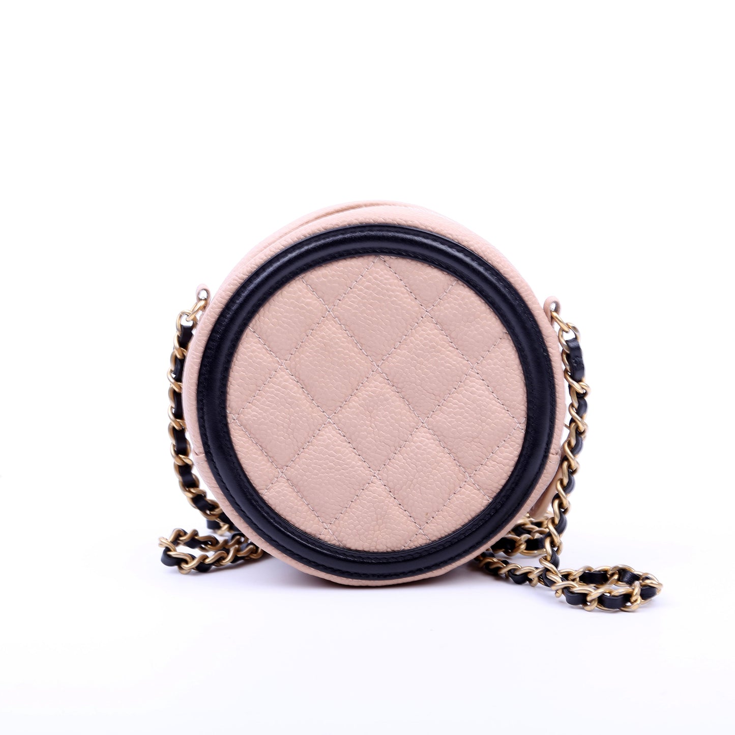 Chanel Filigree Round Caviar 26M Nude Black Crossbody Bag