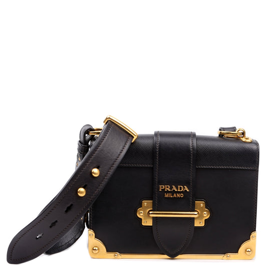 Prada Cahier Calfskin Bag Black Small Travel Bag