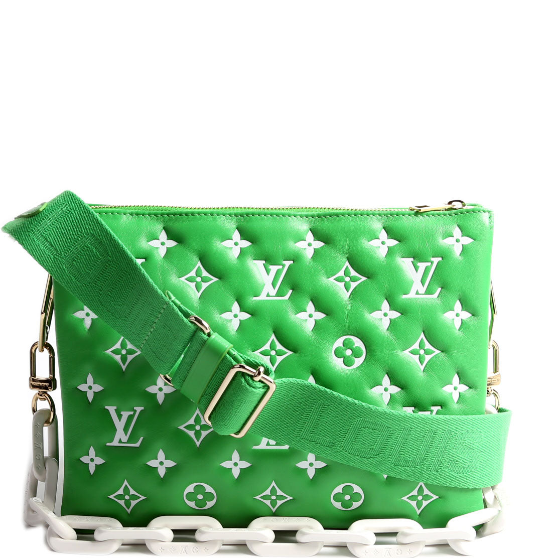 Louis Vuitton Coussin PM Match Monogram Lambskin White Green Handbag
