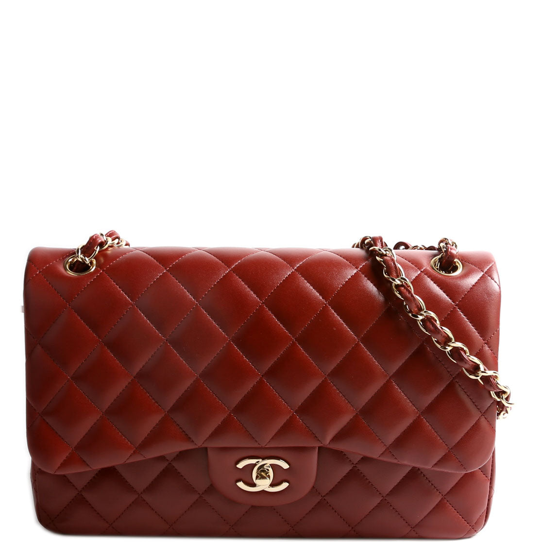 Chanel Classic Flap Jumbo Lambskin 21-24m Burgundy Gold Handbag