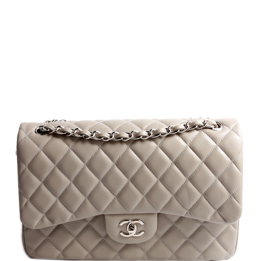 Chanel Classic Flap Jumbo Lambskin 25-28M Silver Gray Handbag