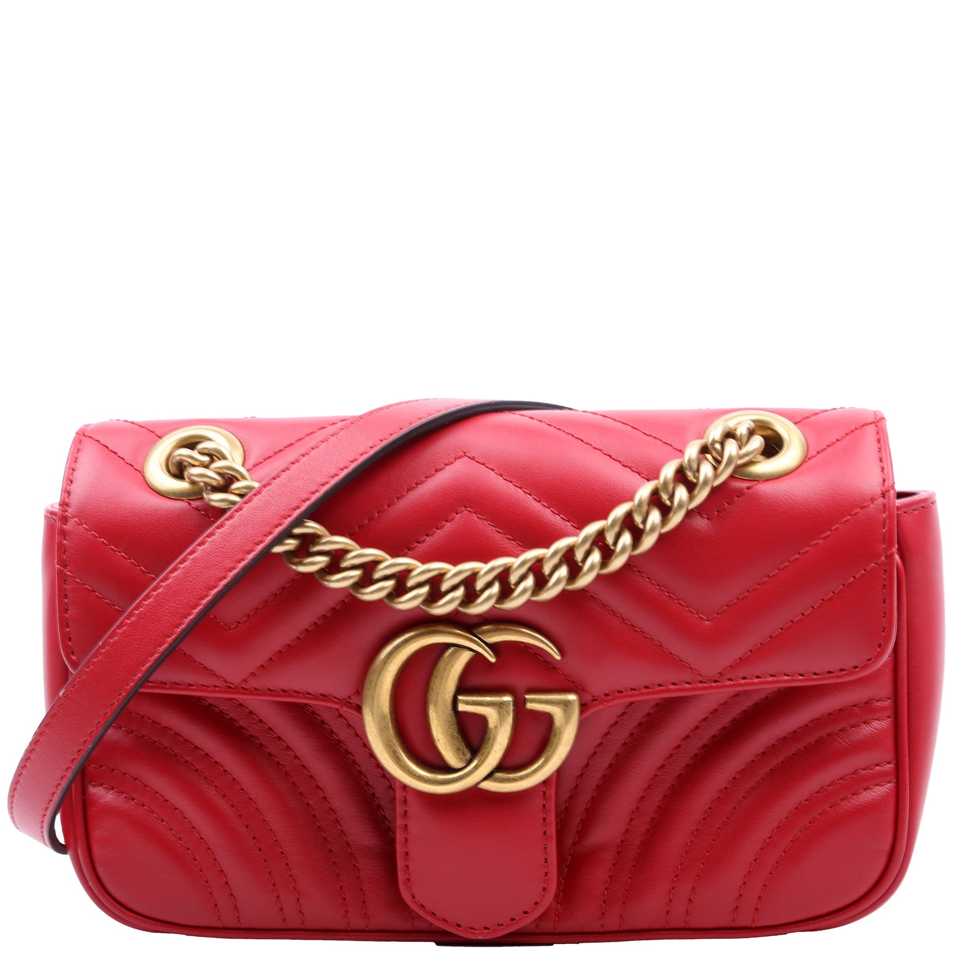 Gucci Marmont Leather Red Mini Flap Shoulder Bag