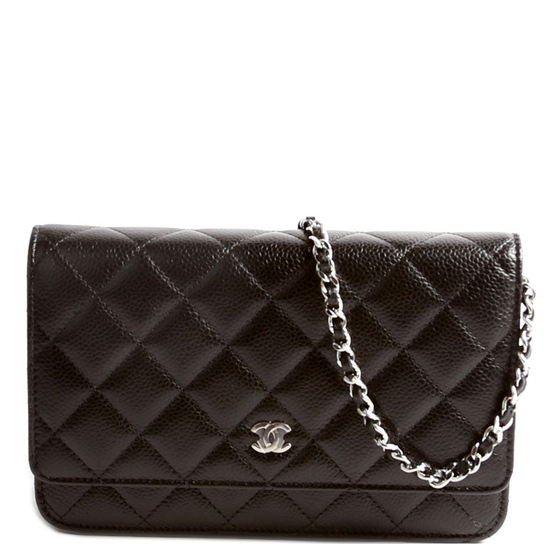 Chanel WOC Classic Quilted Caviar RFID Black Silver Clutch Bag