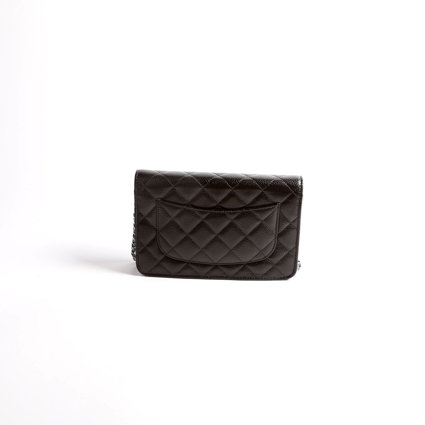 Chanel WOC Classic Quilted Caviar RFID Black Silver Clutch Bag