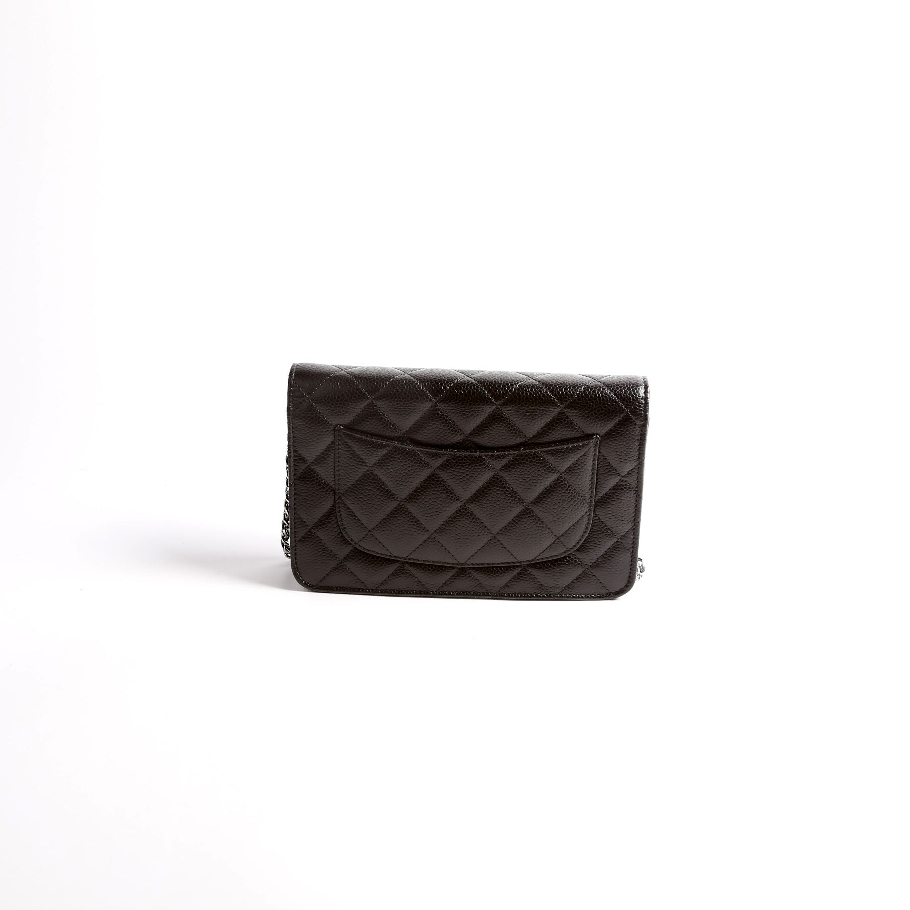 Chanel WOC Classic Quilted Caviar RFID Black Silver Clutch Bag