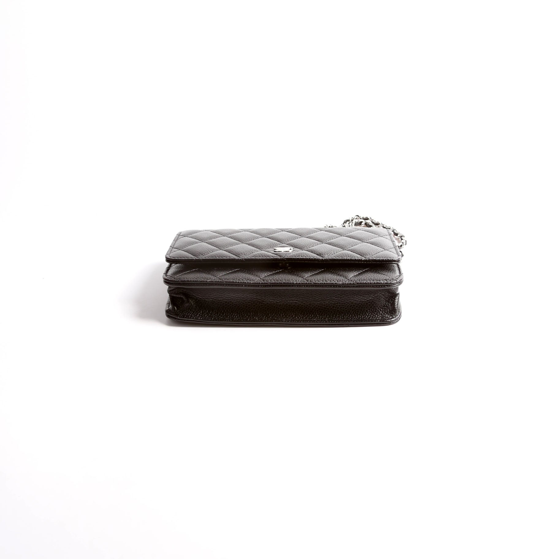 Chanel WOC Classic Quilted Caviar RFID Black Silver Clutch Bag