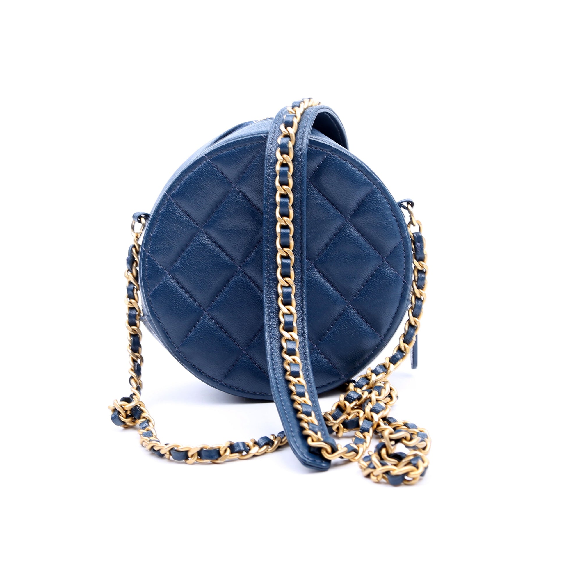 Chanel Infinity Round Quilted Lambskin 28M Blue Clutch Bag