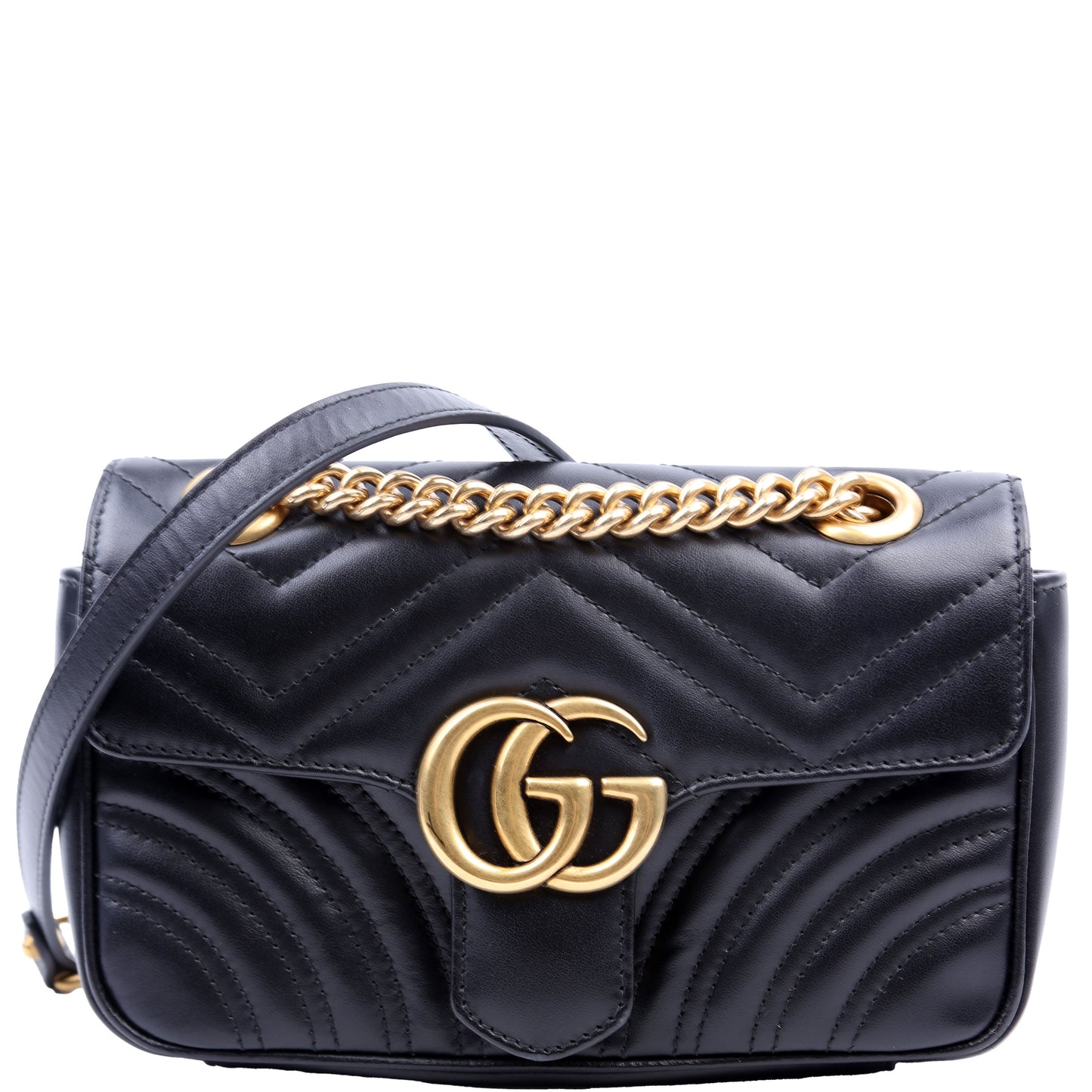 Gucci Marmont Leather Black Mini Flap Shoulder Bag Black 4