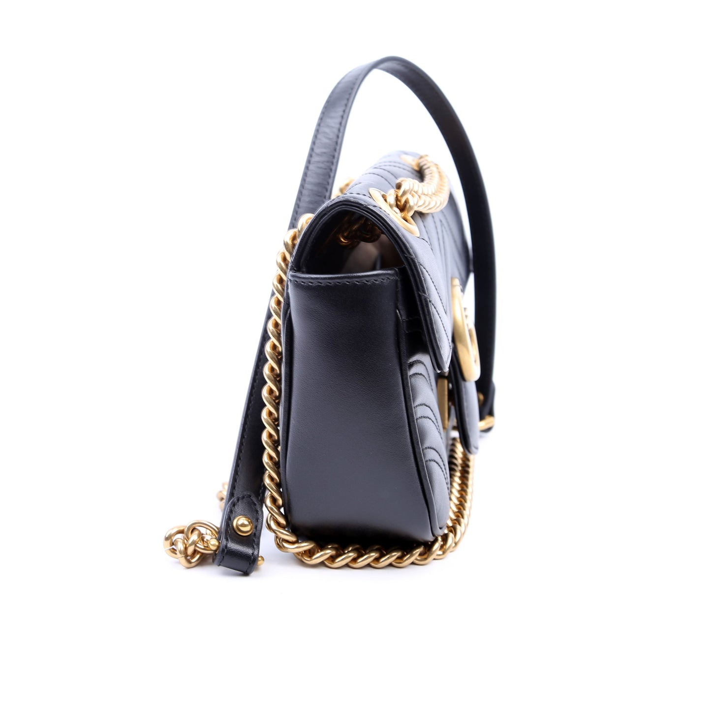 Gucci Marmont Leather Black Mini Flap Shoulder Bag Black 4
