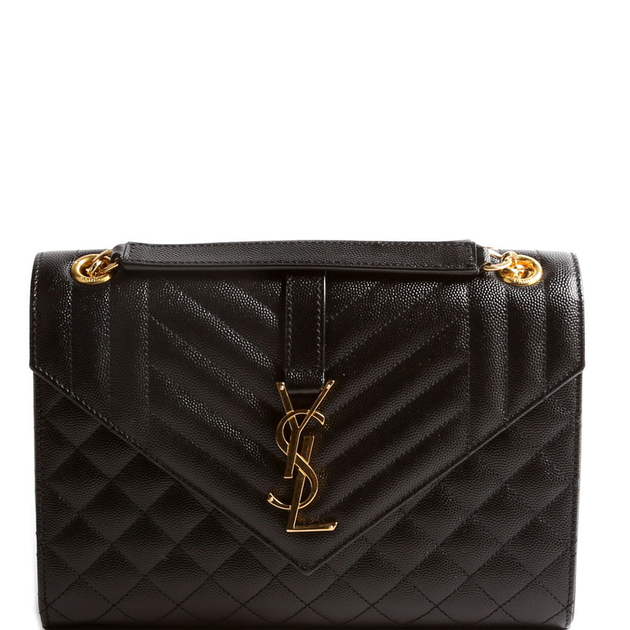 YSL Saint Laurent Envelope Triquilt Bag Black Small Travel Bag Triquilt 600195 Black