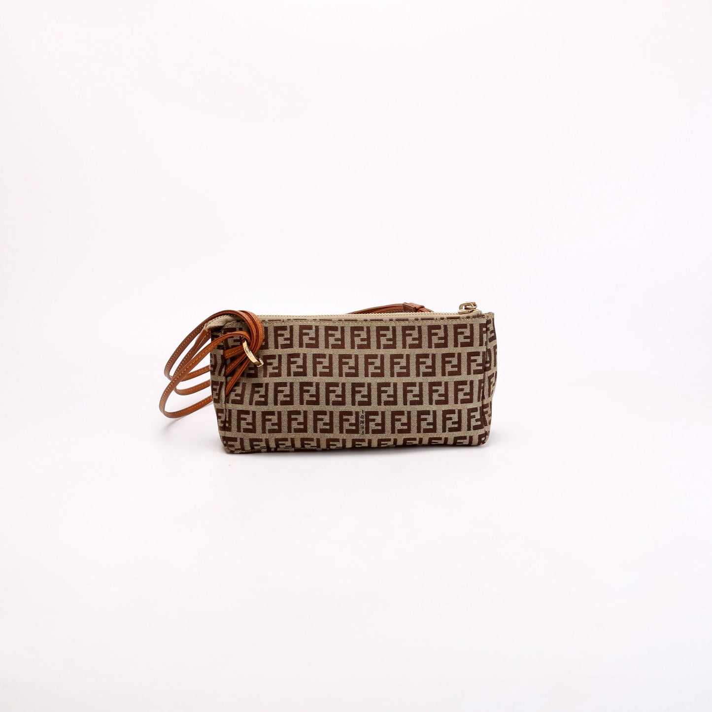 Fendi Zucchino Triple Strap Pochette Bag Brown Beige Mini Travel Bag