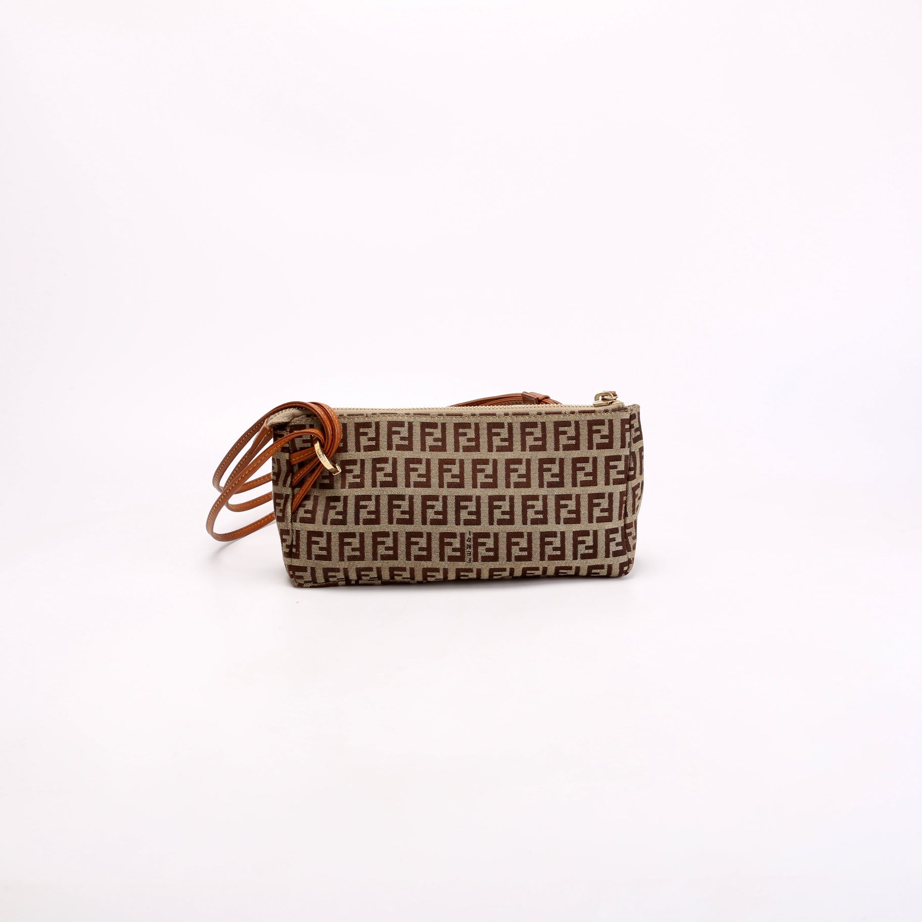 Fendi Zucchino Triple Strap Pochette Bag Brown Beige Mini Travel Bag