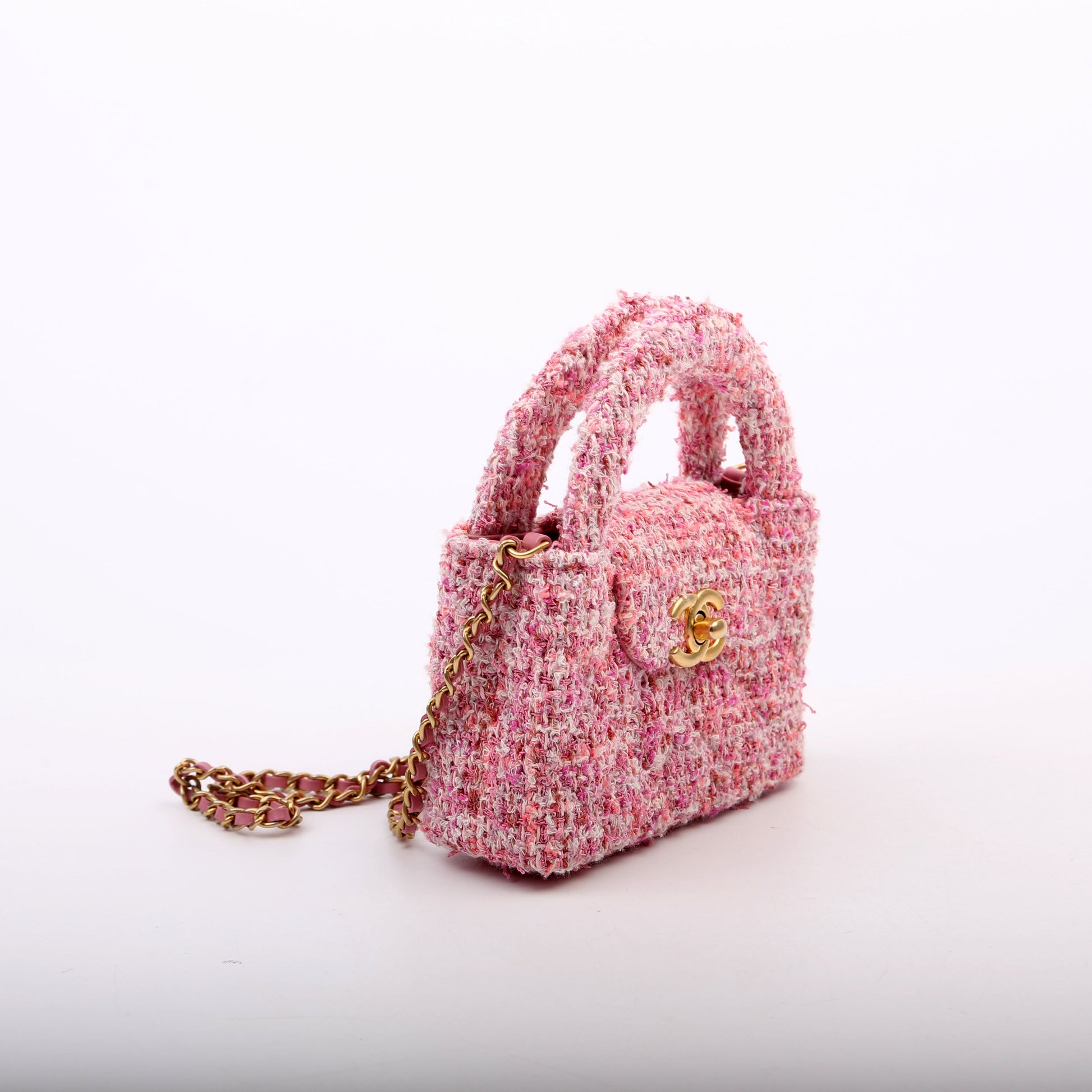 Chanel Kelly Shopper Nano Tweed Pink Tote Bag