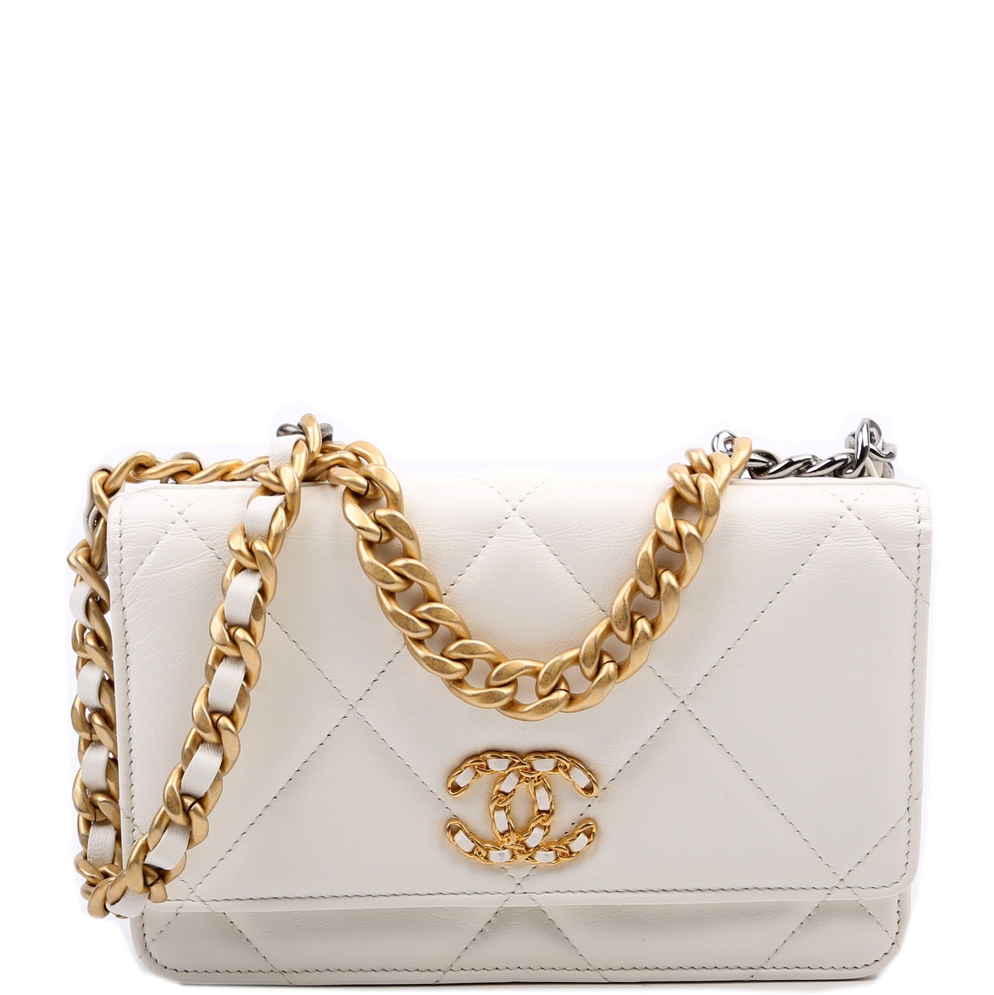 Chanel 19 WOC Quilted Lambskin 30M White Clutch Bag White 1