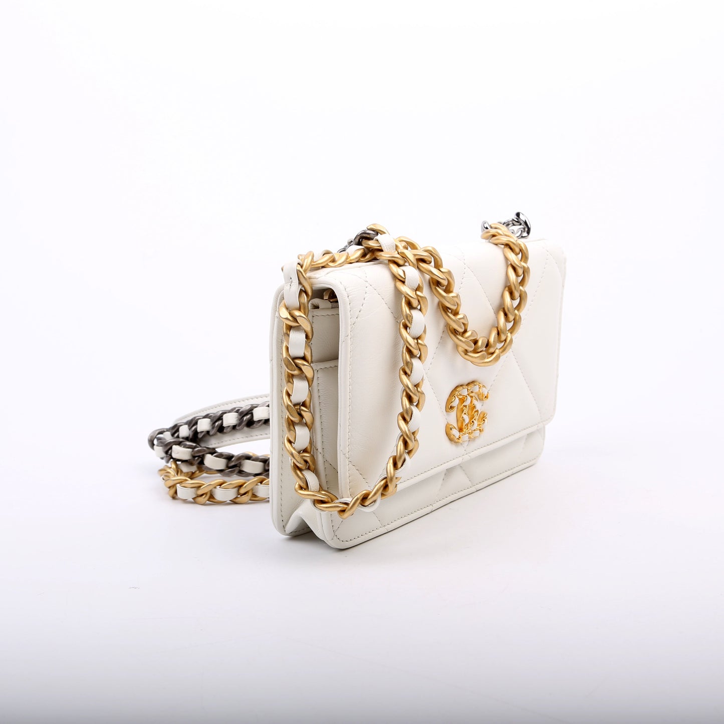 Chanel 19 WOC Quilted Lambskin 30M White Clutch Bag White 1