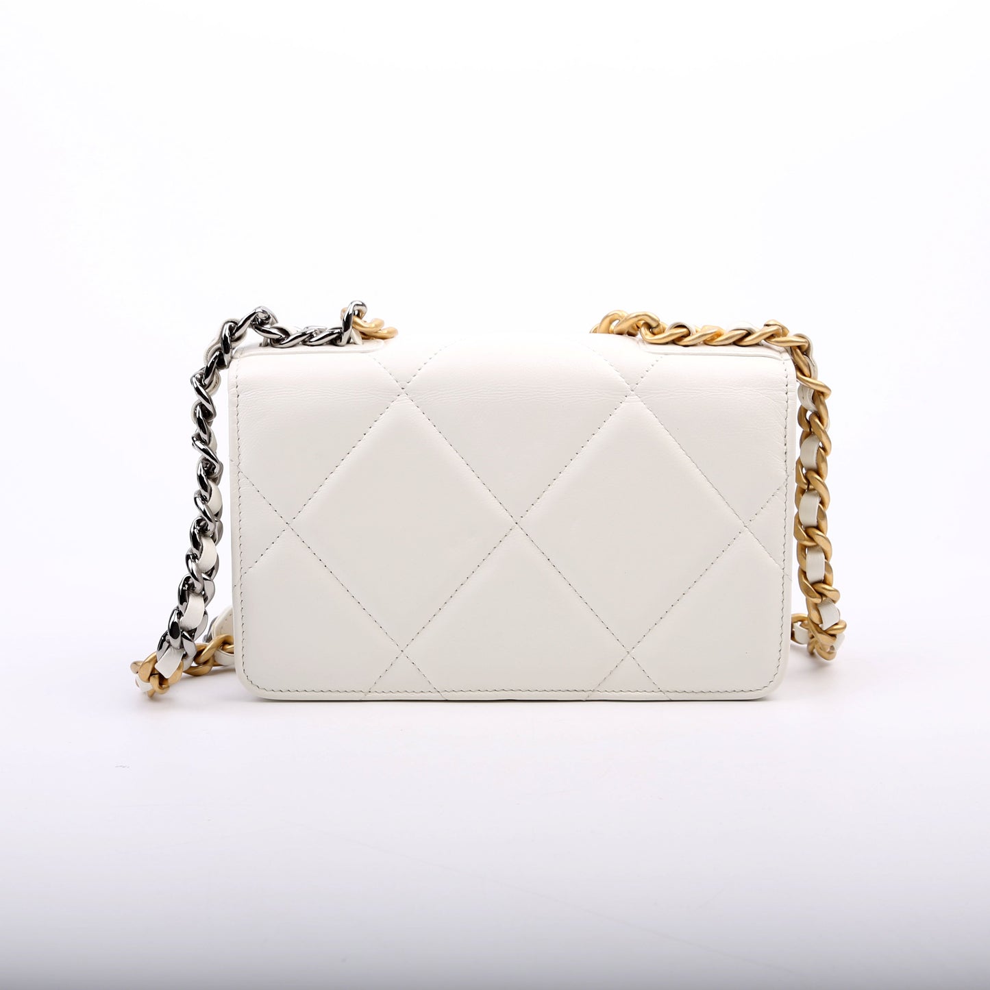 Chanel 19 WOC Quilted Lambskin 30M White Clutch Bag White 1