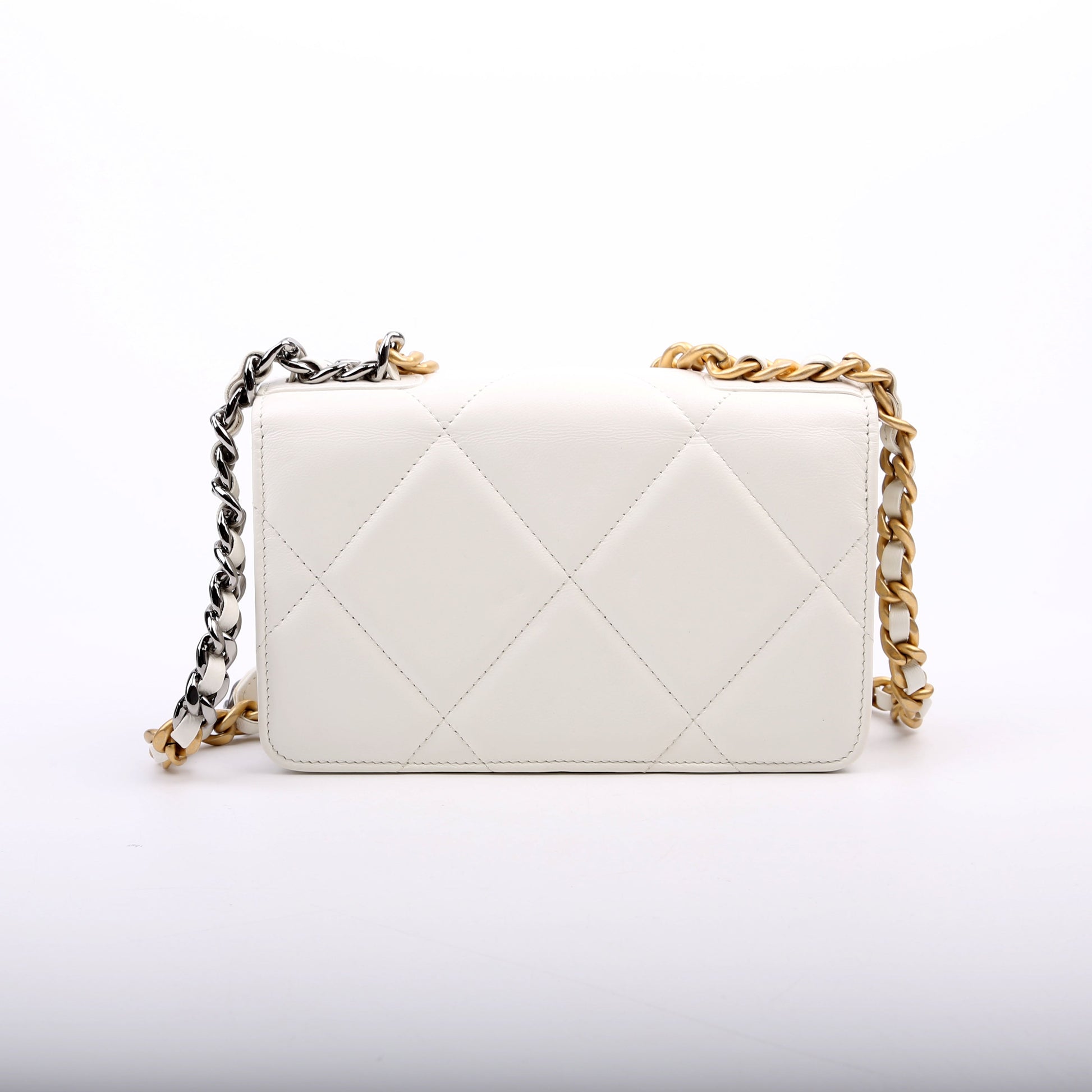 Chanel 19 WOC Quilted Lambskin 30M White Clutch Bag White 1
