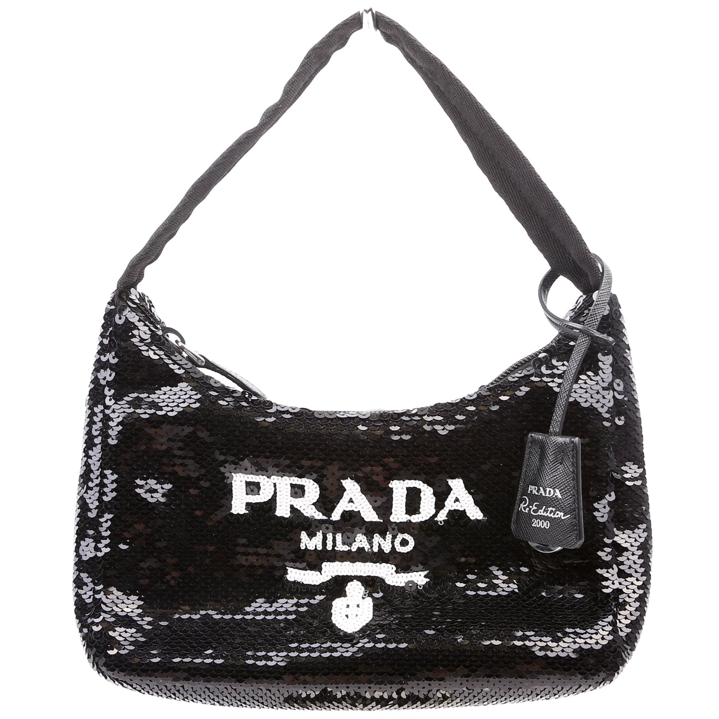 Prada Re Edition Sequin Bag Black White Travel Bag